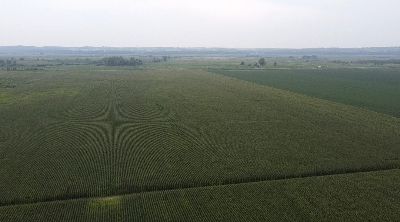 Aerial view of farm ground at Fort Calhoun Bottoms along the Missouri River